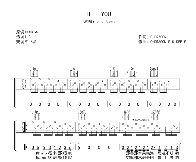 《if you吉他谱》_孔刘_G调_吉他图片谱6张 图1