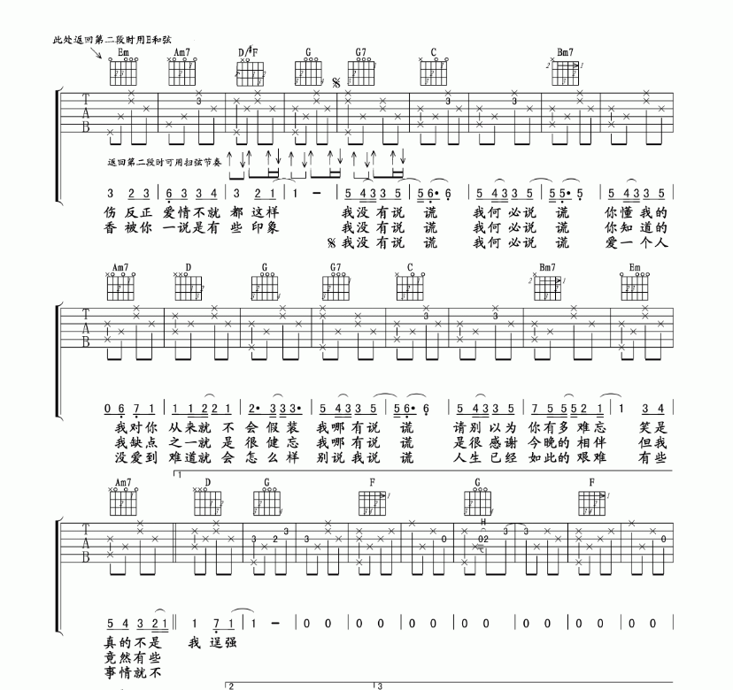 《說謊吉他譜》_林宥嘉_b調_吉他圖片譜5張 圖3
