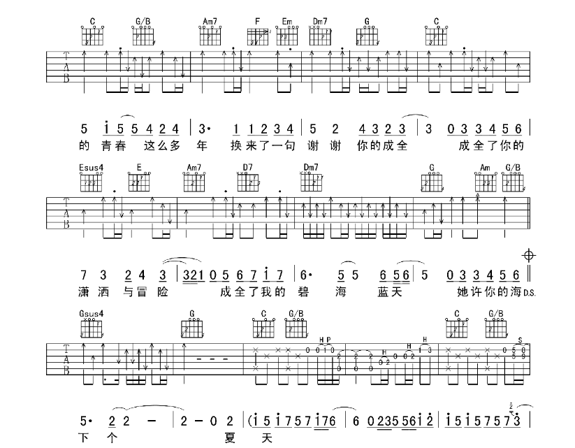 《成全吉他谱》_刘若英_B调_吉他图片谱8张 图7