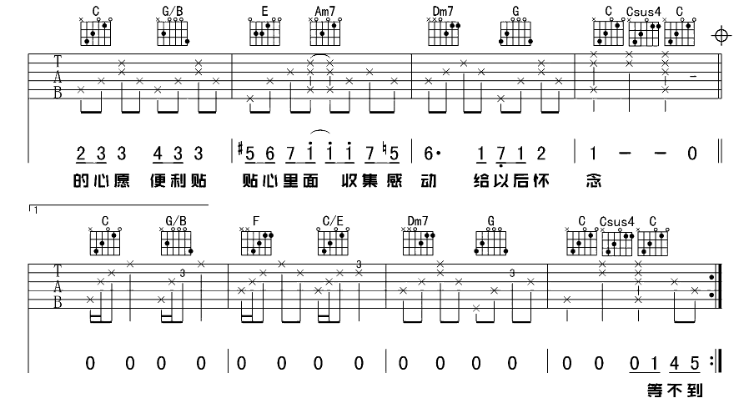 《心愿便利贴吉他谱》_元若蓝_吉他图片谱5张 图4