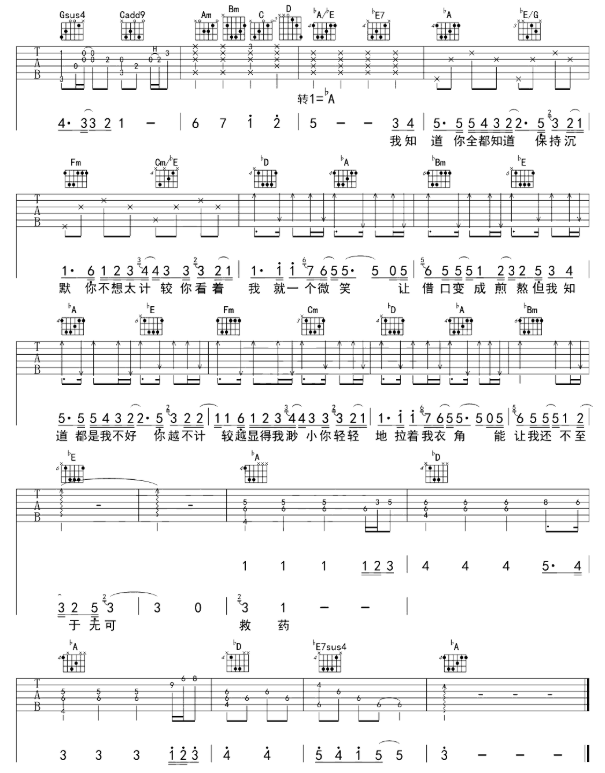 《我知道你都知道吉他谱》_薛之谦_A调_吉他图片谱3张 图3