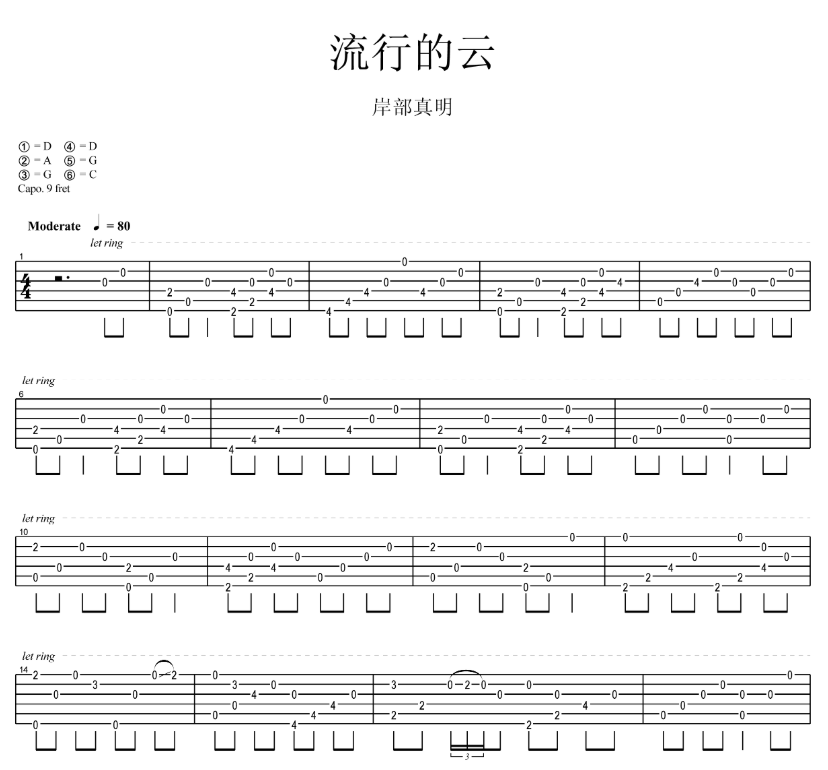 《流行的云吉他谱》_岸部眞明_吉他图片谱6张 图1