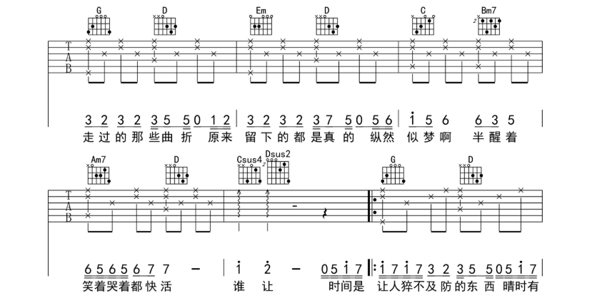 《岁月神偷吉他谱》_金玟岐_G调_吉他图片谱3张 图2