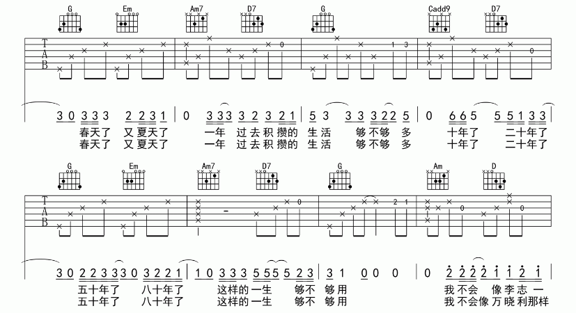 《年年吉他谱》_Zic子晨_G调_吉他图片谱6张 图4