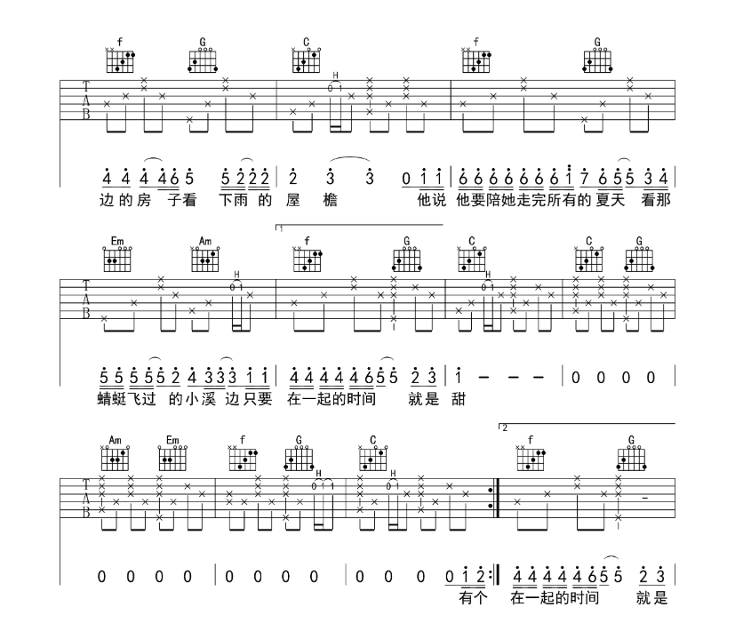 《他说他要陪她走完所有的夏天吉他谱》_susliks_C调_吉他图片谱4张 图3