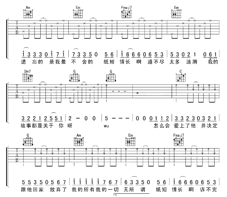 《纸短情长吉他谱》_烟把儿乐队_C调_吉他图片谱6张 图3