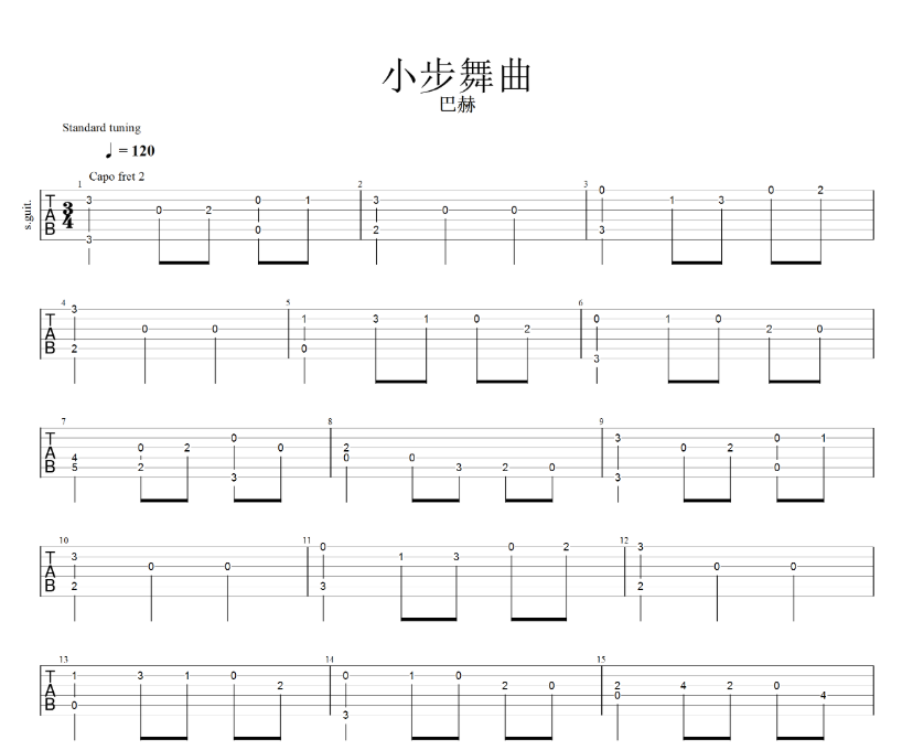 《小步舞曲吉他谱》_佚名_吉他图片谱3张 图1