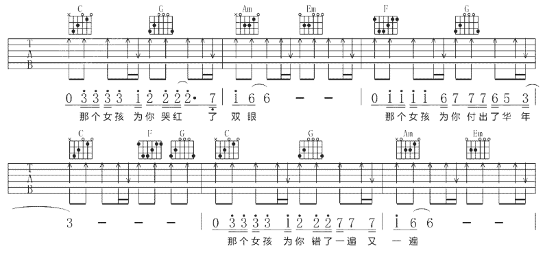 《那个女孩吉他谱》_张泽熙_C调_吉他图片谱6张 图4