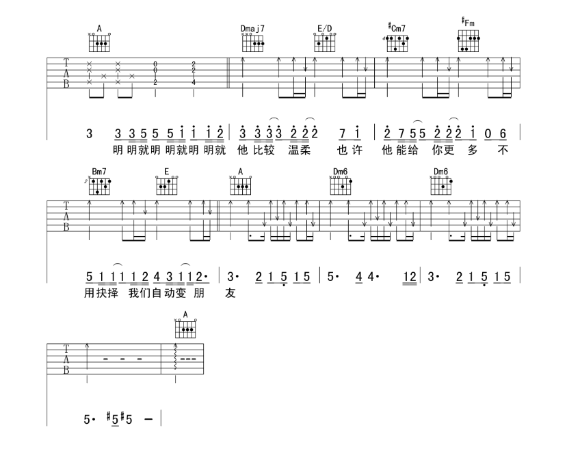 《明明就吉他谱》_周杰伦_A调_吉他图片谱5张 图5