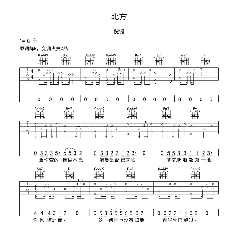 《北方吉他谱》_倪健_G调_吉他图片谱6张 图1