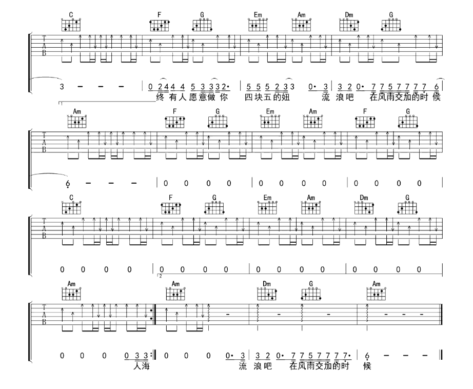 《四块五吉他谱》_热门音乐_E调_吉他图片谱5张 图5
