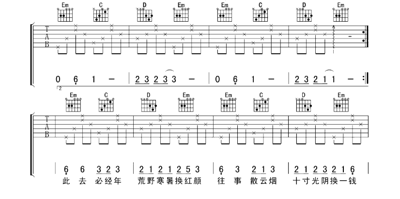 《归去来兮吉他谱》_经典老歌_G调_吉他图片谱5张 图4