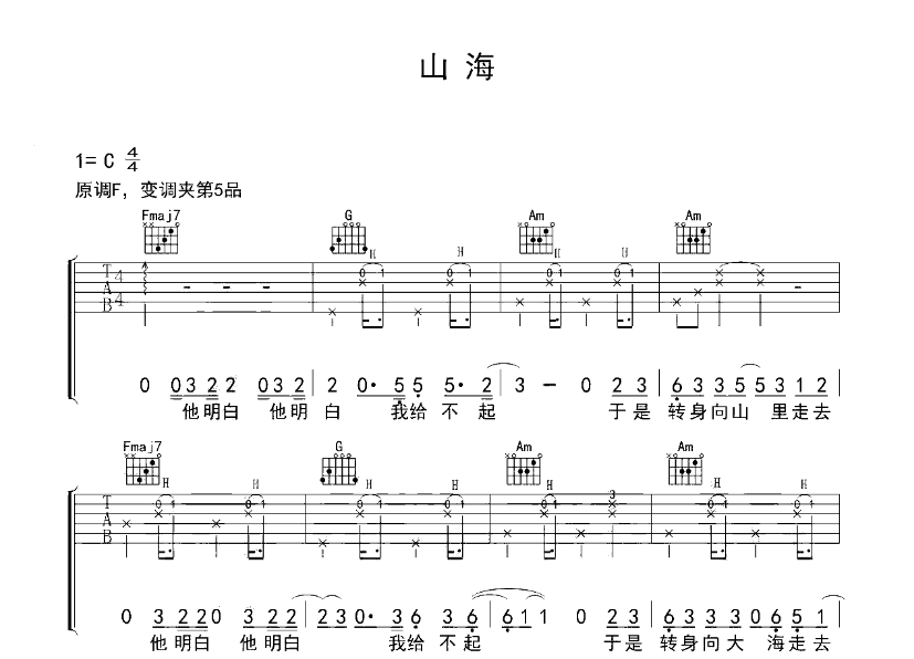 山海吉他谱隔壁老樊吉他图片谱4张