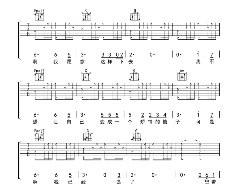 《想着你吉他谱》_郭顶_C调_吉他图片谱6张 图5