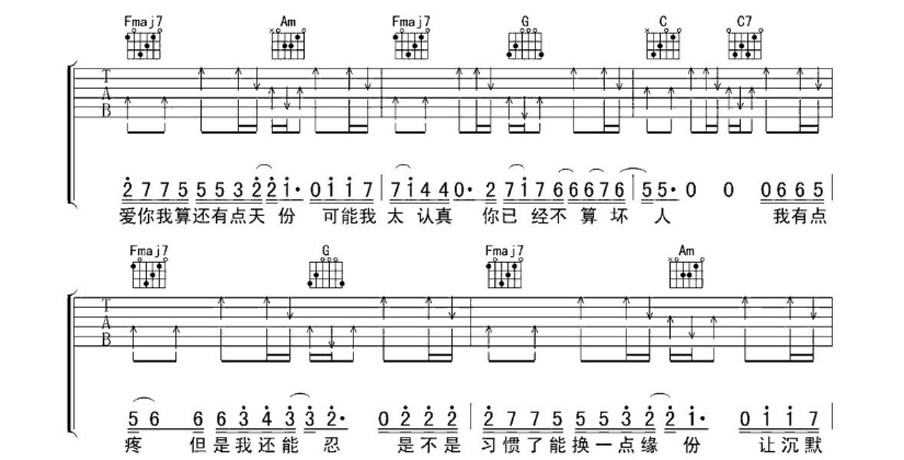 《天份吉他谱》_薛之谦_C调_吉他图片谱5张 图4