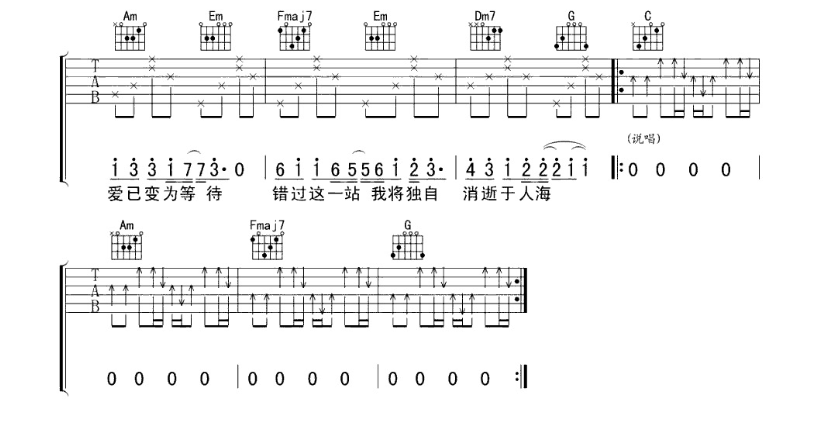 地铁等待吉他谱简单版图片