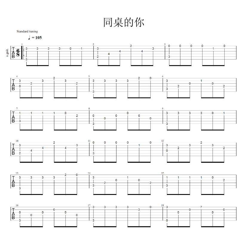 《同桌的你吉他谱》_老狼_吉他图片谱3张 图1