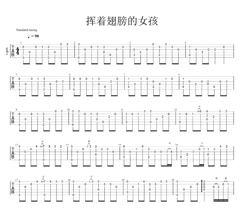 《挥着翅膀的女孩吉他谱》_容祖儿_吉他图片谱3张 图1