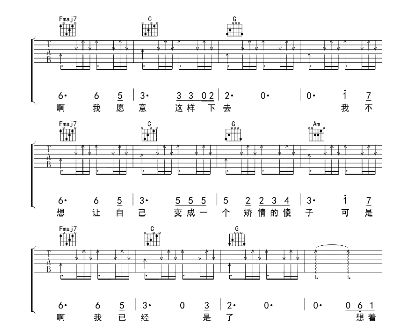 《想着你吉他谱》_郭顶_C调_吉他图片谱6张 图5