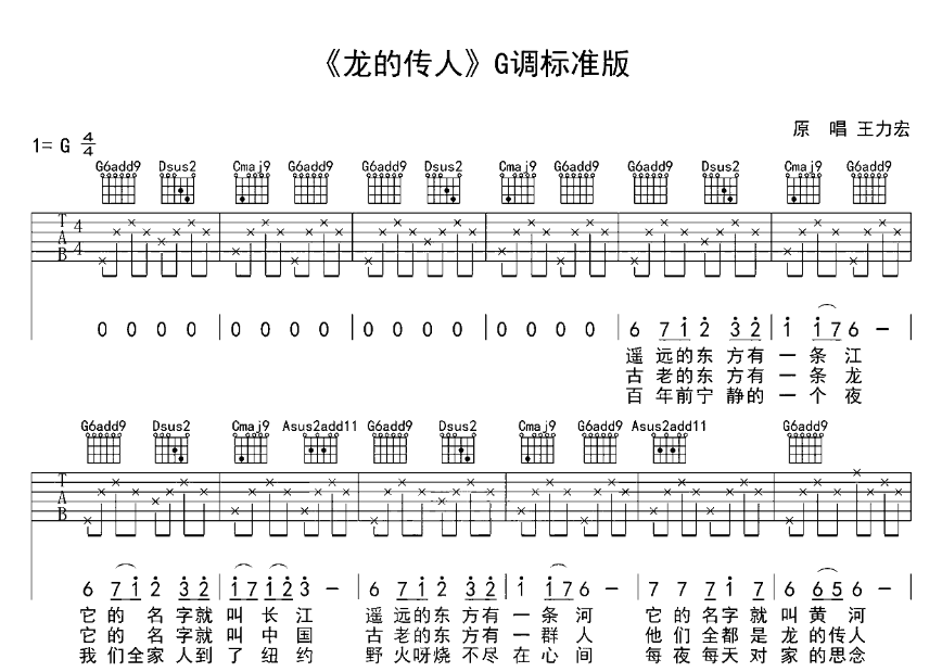 王力宏龙的传人吉他谱王力宏吉他图片谱2张