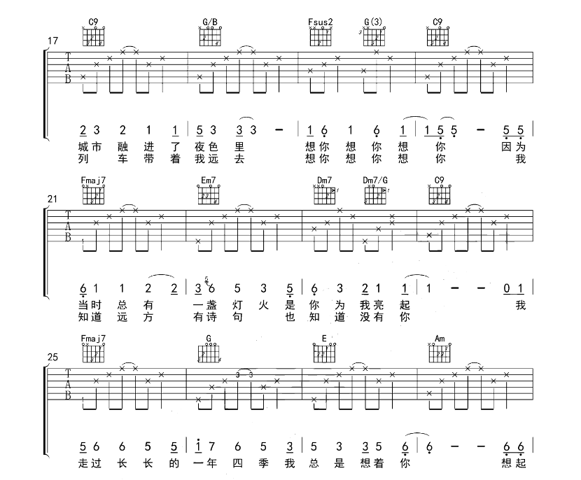 《想你想你吉他谱》_我是佩奇呀_吉他图片谱6张 图3