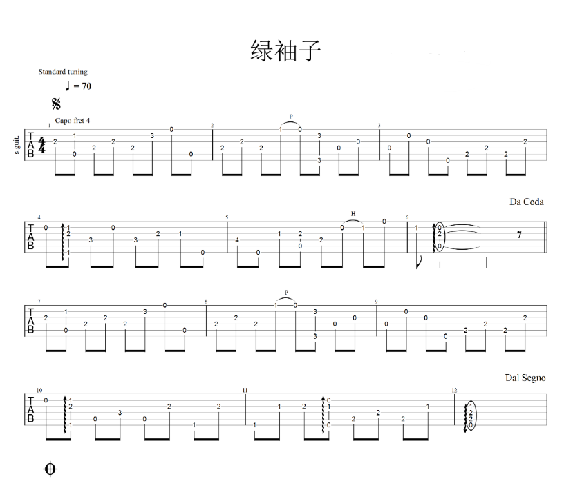 《绿袖子吉他谱》_小小猪_吉他图片谱3张 图1