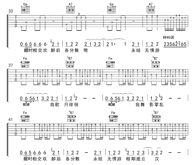 《月下独酌吉他谱》_毛不易、廖俊涛_G调_吉他图片谱6张 图5