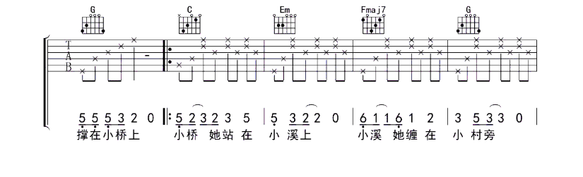 《小桥吉他谱》_暗杠_C调_吉他图片谱5张 图2