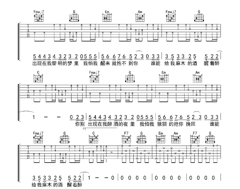 《醒着醉吉他谱》_马良_C调_吉他图片谱4张 图3