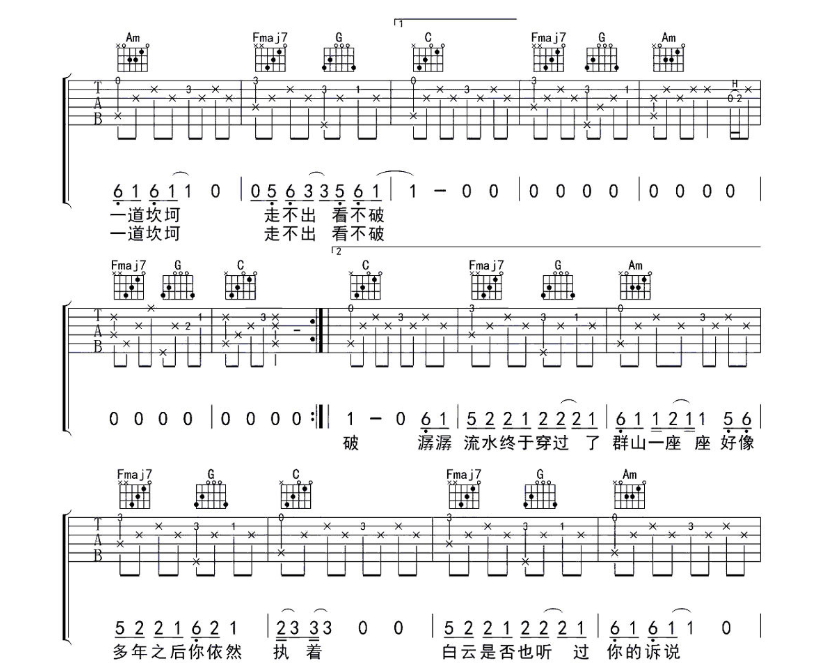 《一程山路吉他谱》_毛不易_C调_吉他图片谱4张 图3