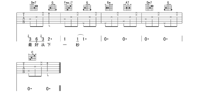 《下一秒吉他谱》_张碧晨_C调_吉他图片谱4张 图4