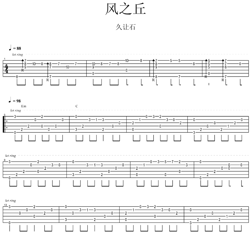 《风之丘吉他谱》_胡亚飞、舟舟_吉他图片谱4张 图1