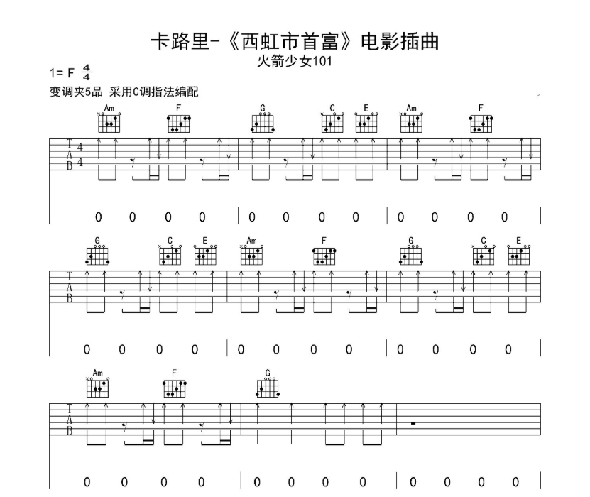 《卡路里吉他谱》_火箭少女101_F调_吉他图片谱12张 图1