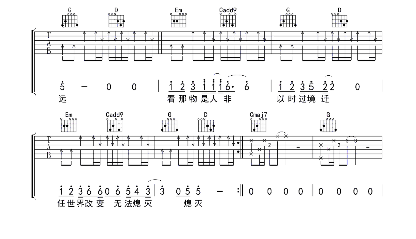 《如斯吉他谱》_丢火车乐队_G调_吉他图片谱7张 图6