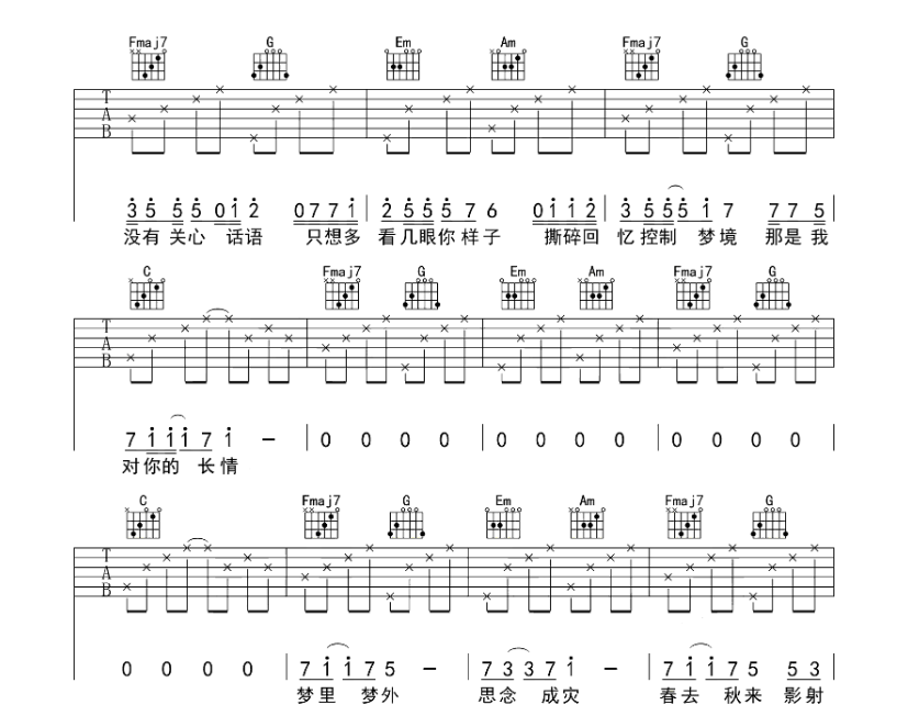 《梦里梦外吉他谱》_Jam_C调_吉他图片谱6张 图5