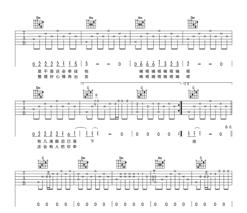 《嘀嗒吉他谱》_侃侃_C调_吉他图片谱4张 图3