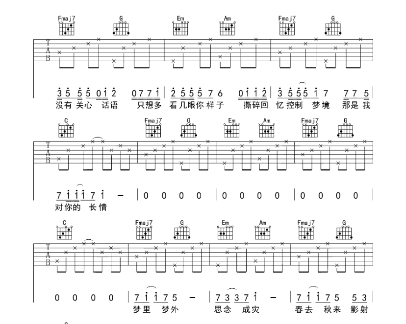 《梦里梦外吉他谱》_Jam_C调_吉他图片谱6张 图5