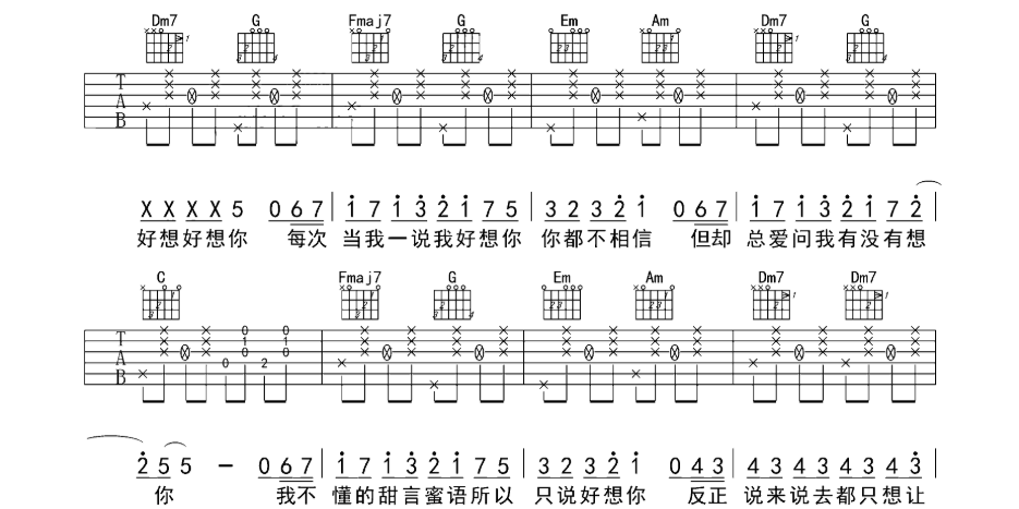 《好想你吉他谱》_朱主爱_P调_吉他图片谱6张 图2