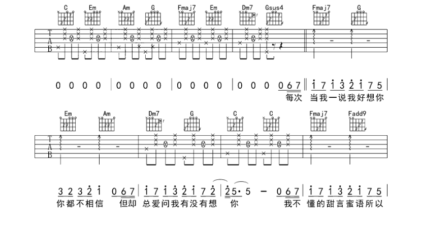 《好想你吉他谱》_朱主爱_P调_吉他图片谱6张 图4