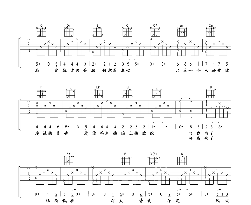 《当你老了吉他谱》_赵照_D调_吉他图片谱6张 图3