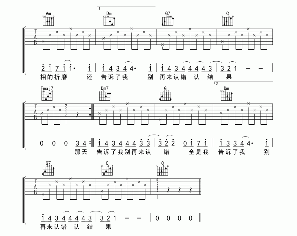 《认错吉他谱》_许嵩_D调_吉他图片谱5张 图5