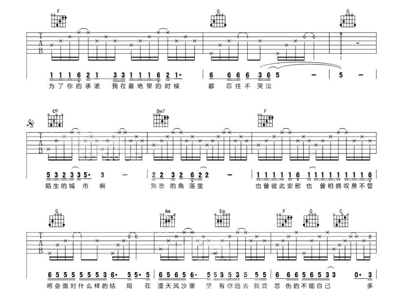 《漂洋过海来看你吉他谱》_刘明湘_C调_吉他图片谱4张 图3