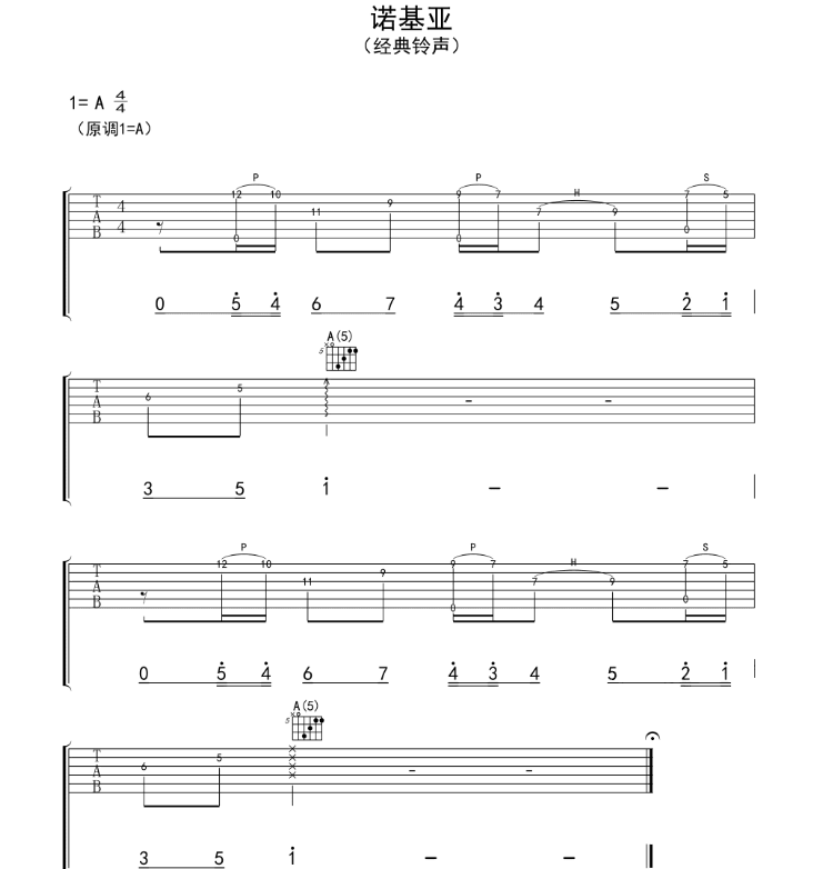 诺基亚铃声钢琴简谱图片