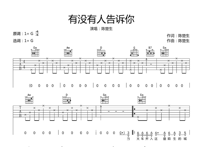 《有没有人告诉你吉他谱》_Alex.x_G调_吉他图片谱6张 图1