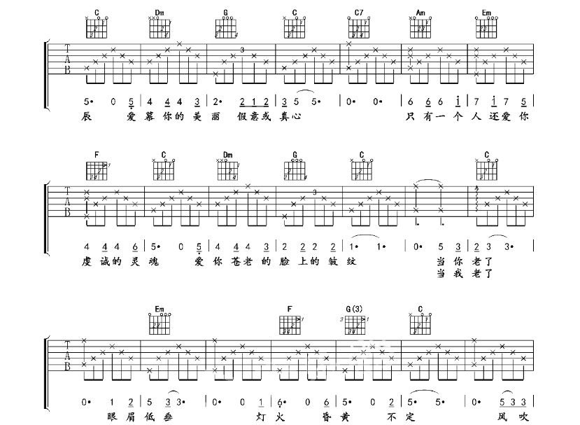《当你老了吉他谱》_赵照_D调_吉他图片谱6张 图3