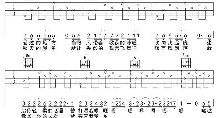 《风吹麦浪吉他谱》_李健_A调_吉他图片谱4张 图2