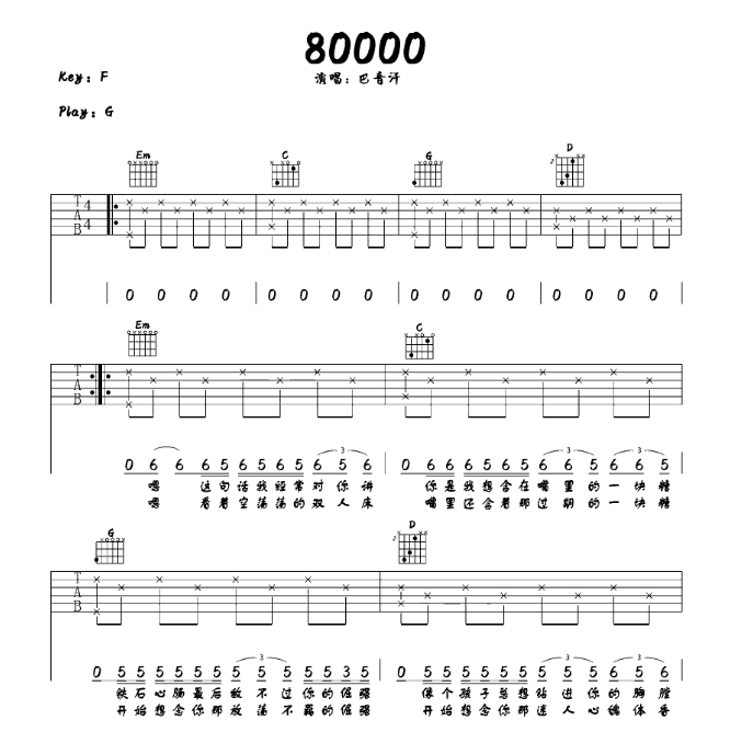 《80000吉他谱》_PRC 巴音汗_吉他图片谱6张 图2
