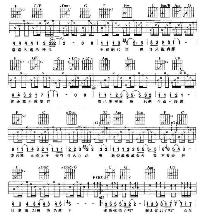 《爱我你怕了吗吉他谱》_姜育恒_C调_吉他图片谱4张 图2