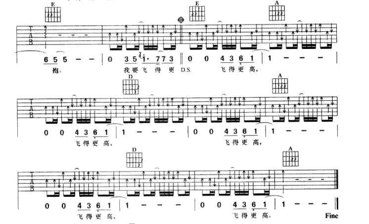 《飞得更高吉他谱》_汪峰_C调_吉他图片谱5张 图5