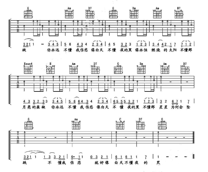 《白天不懂夜的黑吉他谱》_那英_G调_吉他图片谱4张 图4